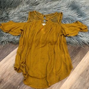 Mustard yellow cold shoulder top